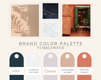 Brand Color Palette, Hex Codes, Mediterranean Palette, Branding Board, Color Scheme, Terra Cota, blues and soft lilac, Tumbleweed