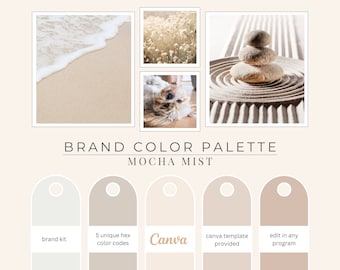 Brand Color Palette, Hex Codes, Neutral Palette, Branding Board, Color Scheme, Sand, Light brown, cream, Mocha Mist
