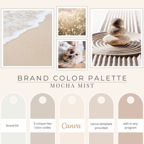 Brand Color Palette, Hex Codes, Neutral Palette, Branding Board, Color Scheme, Sand, Light brown, cream, Mocha Mist