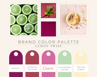 Brand Color Palette, Hex Codes, Branding Board, Color Scheme, Pinks, Yellows and Lime Green, Lemon Twist