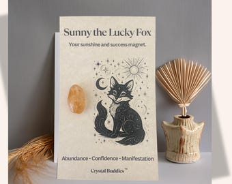 Cute Crystal Healing Gift | Crystal Support for work and Anxiety| Pocket Pet for Confidence & Joy | Sunny the Lucky Fox