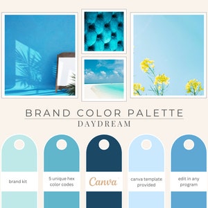 Brand Color Palette, Hex Codes, Branding Board, Color Scheme, Shades of Blue, Daydream