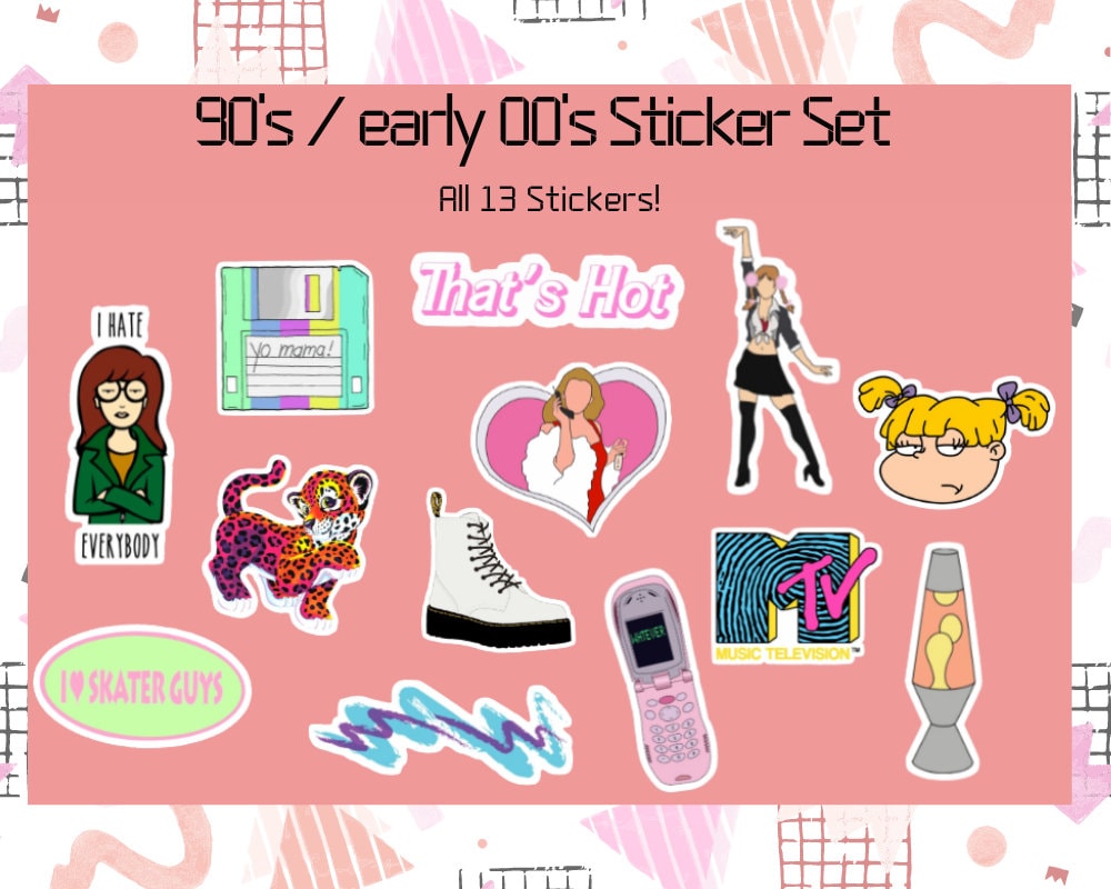 90's Sticker Set 1990's Glossy Aesthetic Stickers 