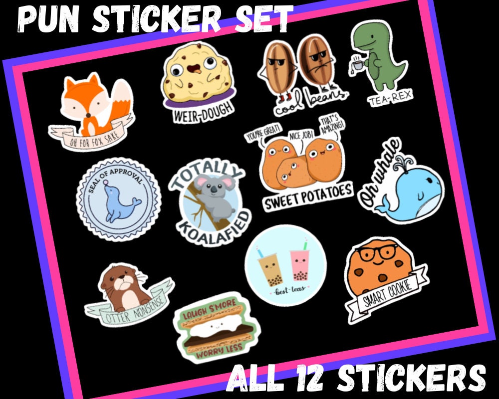Pun Sticker Set Humor Sticker Set With or Without Enamel Pin Etsy