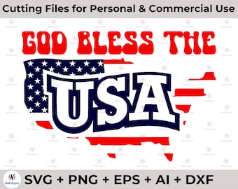 God Bless The USA PNG SVG, Red White Blue Flag Patriotic, 4th of July Png, Fourth of July Svg, God Bless America Sublimation Cut File