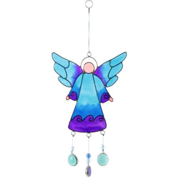 Blue Angel With Droplets Suncatcher - Stained glass effect - very colourful - ready to hang indoor/outdoor - garden - conservatory - window.
