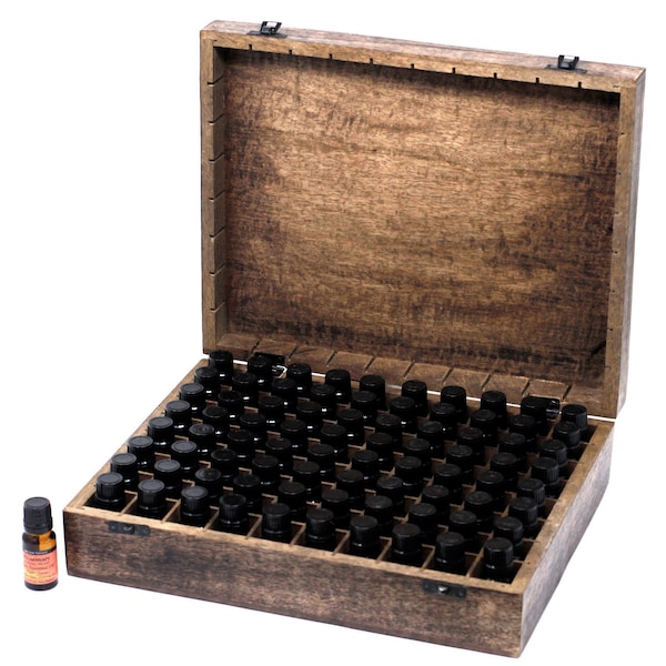 Floral Carved Mango Wood Aromatherapy Storage Box, 10ml Bottle Box, Oils Box, Holds 80 x 10ml bottles, Large Oils Box, Aromatherapy Storage