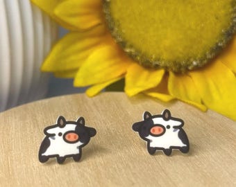 Handmade Cow Stud Earrings, Shrink Plastic Cute Earrings