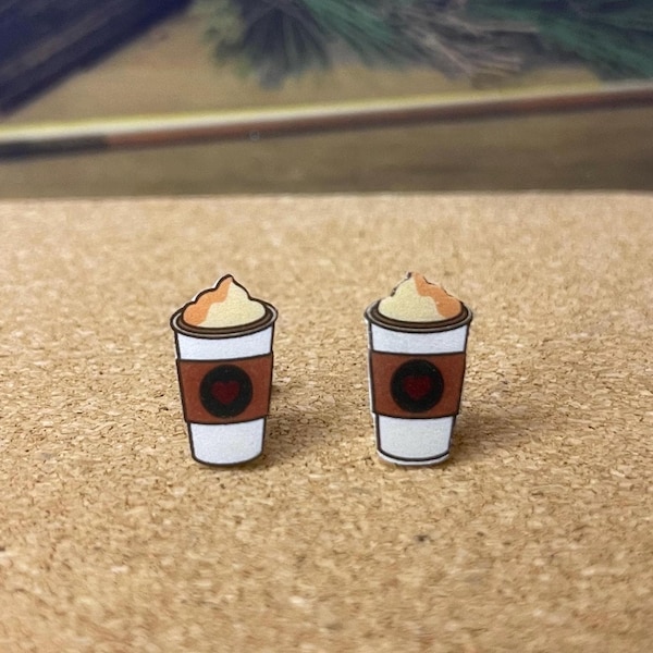 Pendientes de taza de café con leche, crema batida, botón, cierre de mariposa, plástico retráctil