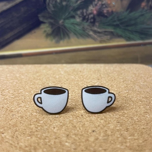 Pendientes de taza de café, tipo botón, con cierre de mariposa, de plástico termorretráctil.