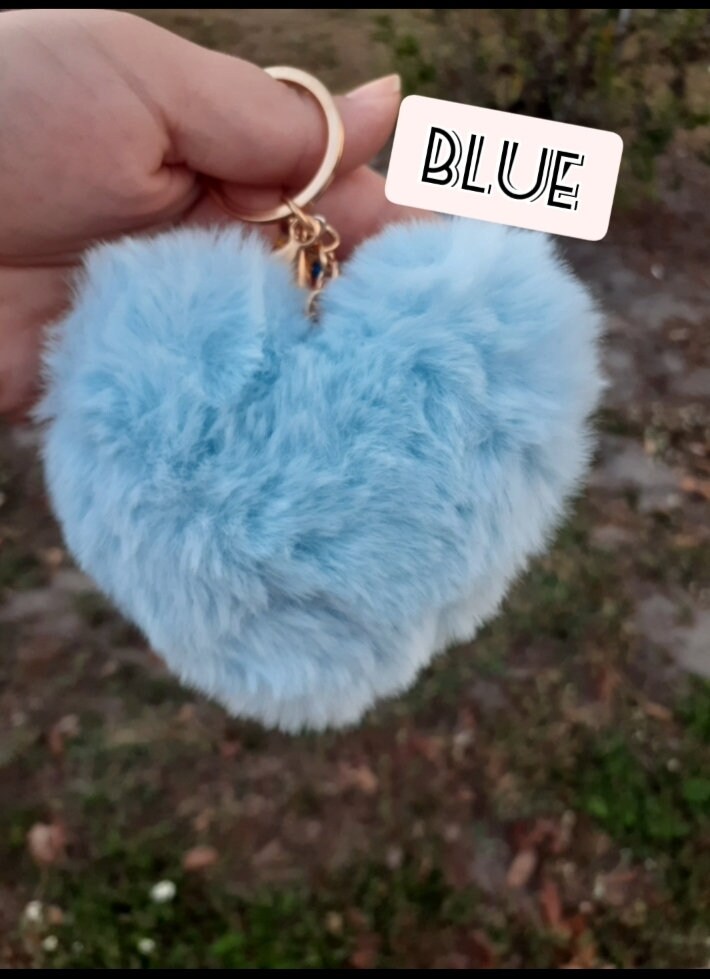 Pom Poms Keychains Fluffy Heart Etsy