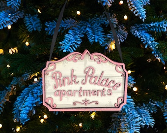 Pink Palace Ornament, Creepy Cute Hand-Painted Sign
