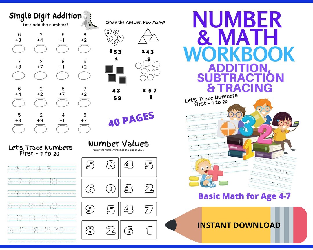 Numbers and Basic Math Workbook; Tracing, Counting, Addition & More - Etsy