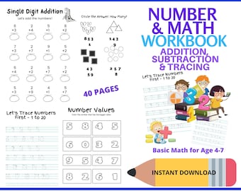 Cuaderno de ejercicios de números y matemáticas básicas: trazado, conteo, suma y más