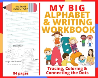Alfabetwerkblad, alfabetwerkboek, schrijfoefening, afdrukbaar kinderwerkboek, ABC-afdrukbaar, werkbladen alfabet overtrekken, schrijfbladen