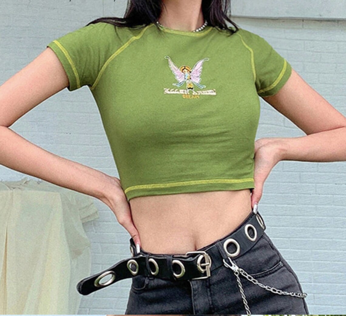 Alina 90s Green Cropped Baby Y2K Tee Etsy
