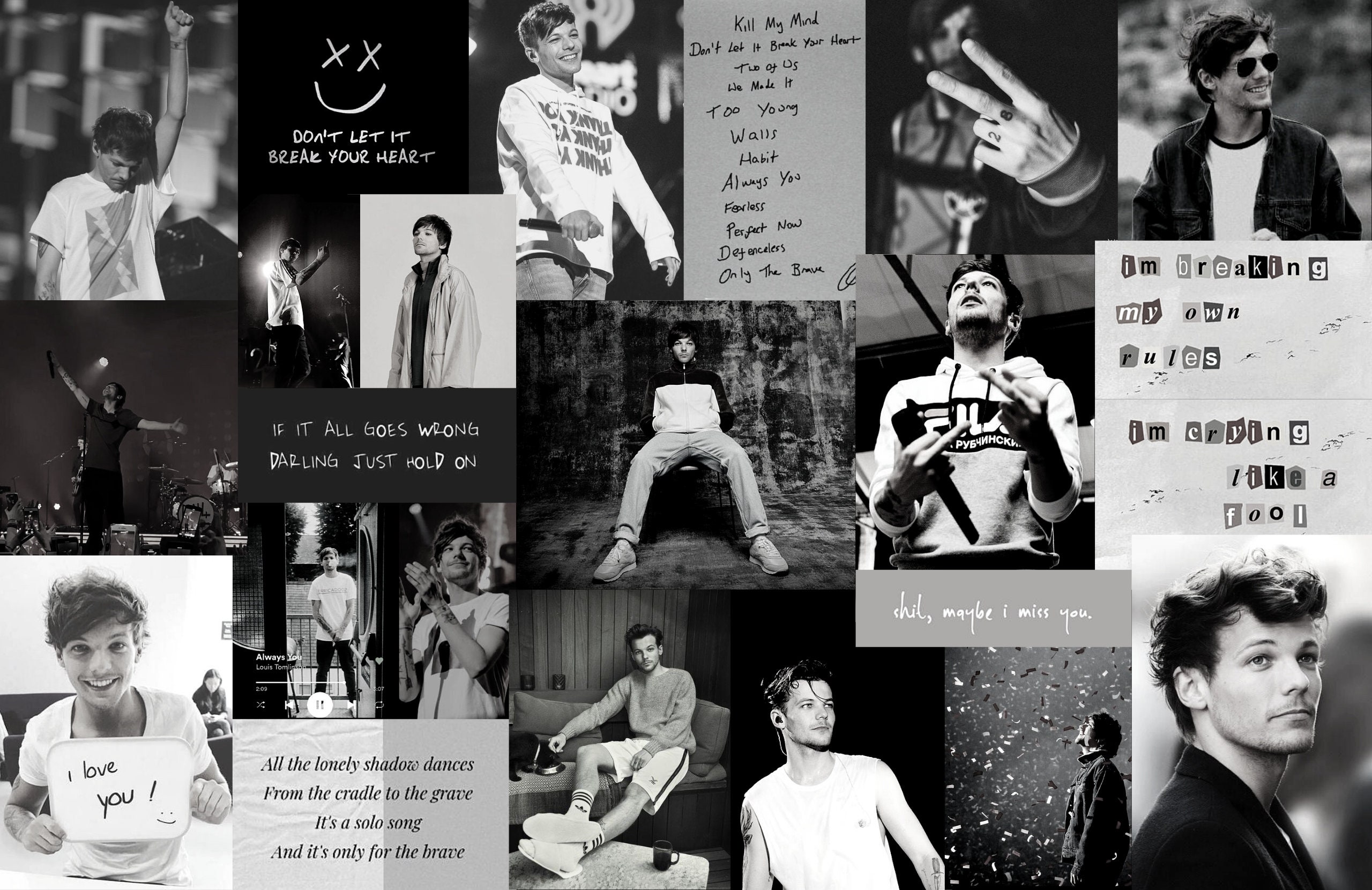Louis Tomlinson Aesthetic Wallpaper Collages Black and White - Etsy Louis Tomlinson Aesthetic Wallpaper Collages Black and White - Etsy