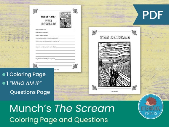munch s the scream coloring page and worksheets art etsy