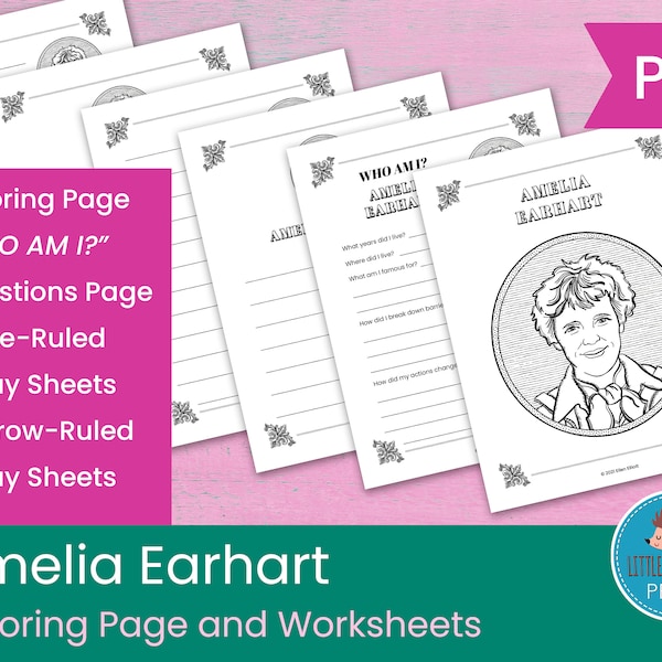 Amelia Earhart Coloring Page and Worksheets || Women's History Month
