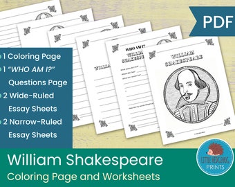 William Shakespeare Coloring Page and Worksheets