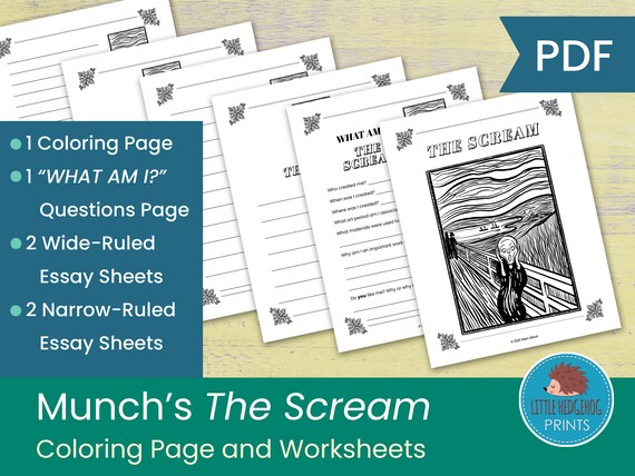 munch s the scream coloring page and worksheets art etsy