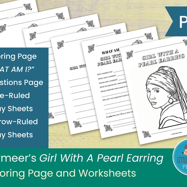 Vermeer's Girl With A Pearl Earring Coloring Page and Worksheets || Art History Lesson