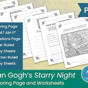 Van Gogh&#39;s Starry Night Coloring Page and Worksheets || Art History Lesson