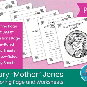 Mary &quot;Mother&quot; Jones Coloring Page and Worksheets || Women&#39;s History Month Progressive Era