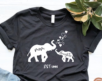 Elephant Mom Shirt, Mama Baby Elephant Tee, Gift for Mom, Elephant Lover Shirt, Animal Tee, Mom And Daughter Shirt, Mother's Day Custom Tee