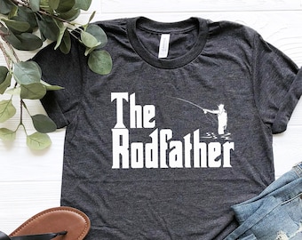 The Rodfather Fishing T-Shirt, Funny Fisherman Gift for Dad, Rustic Father's Day Tee