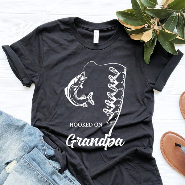 Custom Grandpa Shirt, Hooked on grandpa Shirt, Grandpa Fishing Shirt, Fishing Gift Shirt,  Fishing Shirts, Fishing Life Tee, Family shirts