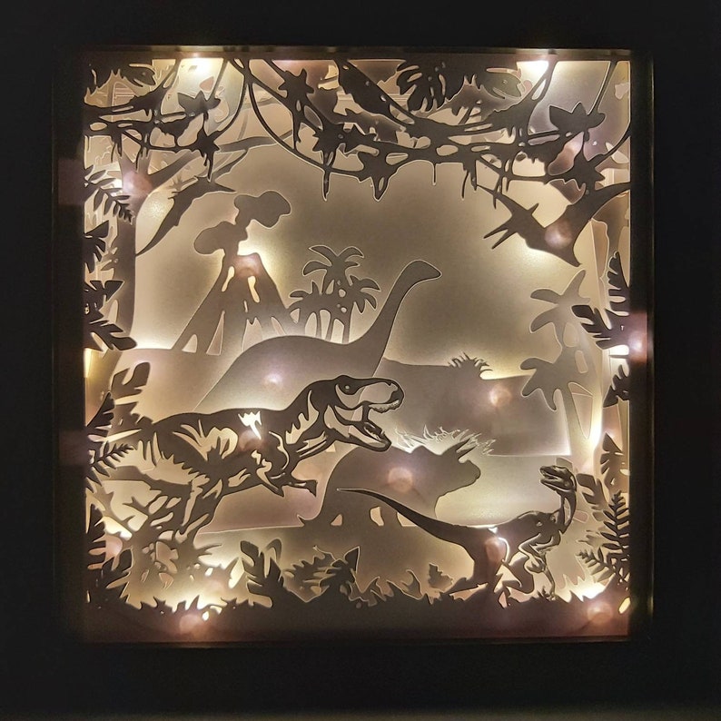 Dinosaur Shadow Lightbox Lámpara de dinosaurio Shadowbox Caja de luz Regalo de dinosaurio Imagen