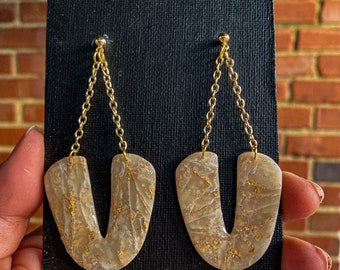 Gold Dangle *HANDMADE* Polymer Clay Arch Earrings