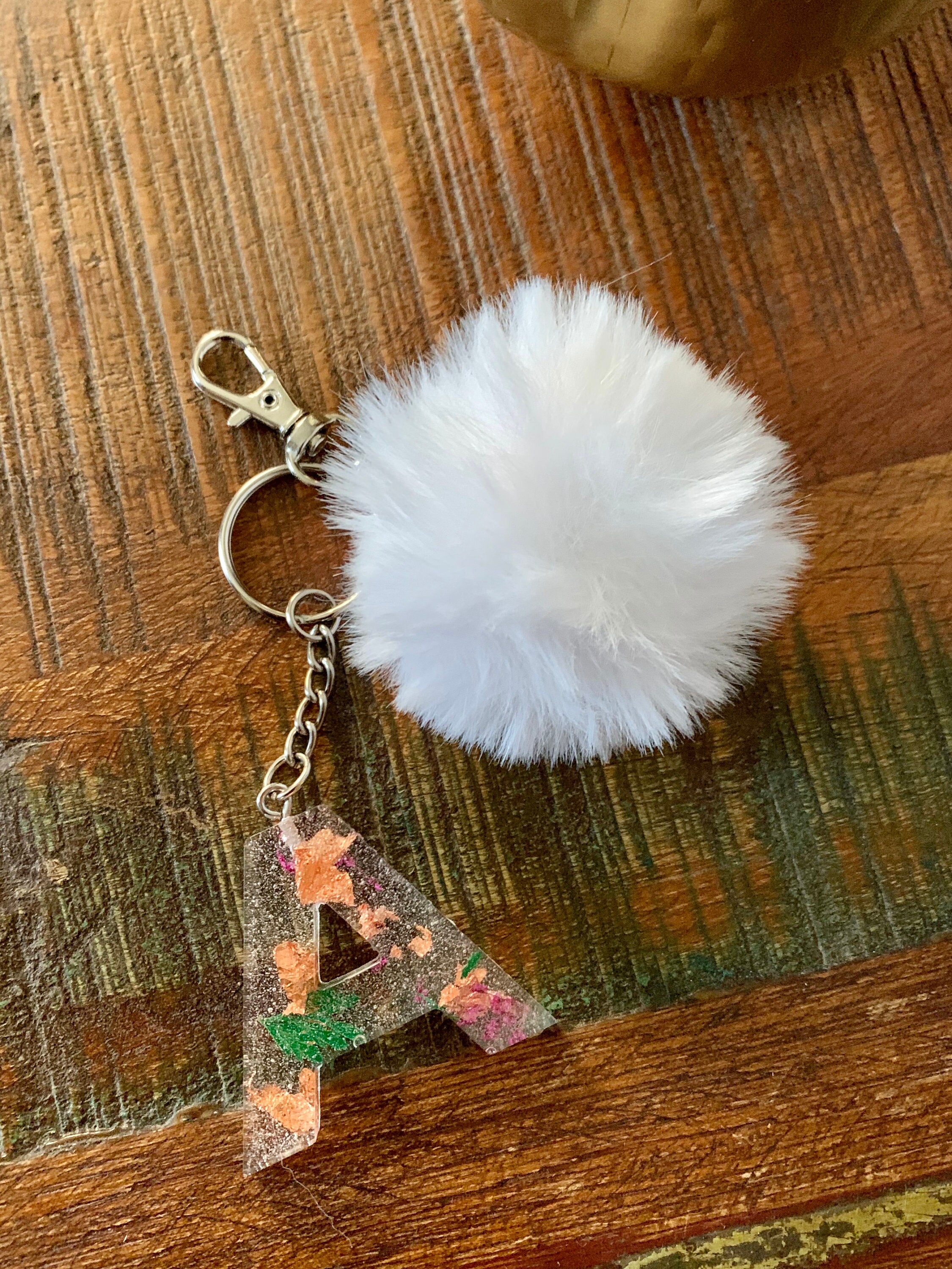 Dried Flower Initial Letter Keychain Resin Custom Keychain Etsy