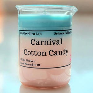 Carnival Cotton Candy Candle | Soy Wax Beaker Candle | Sweet Scented Candle | Pastel Aesthetic Decor | Cute Desk Candle | Cotton Candy Decor