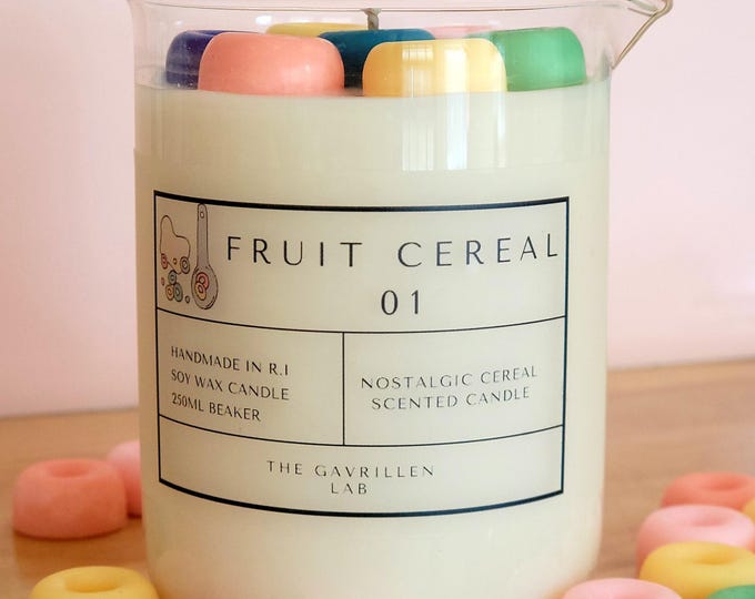 Fruit Loops Scented Candle | Fruit Cereal Soy Candle | Beaker Candle | Nostalgic Cereal Soy Candle | Cereal Lover Gift | Fruit Loop Decor