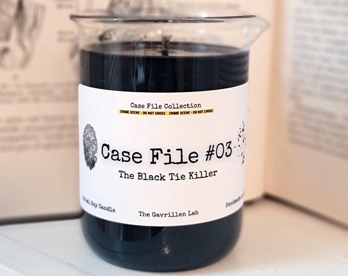 Crime Scene Soy Candle | Case File 03 | Black Tie Killer | Beaker Candle | Crime lover Gift | Forensic Science | Mystery Lover Candle