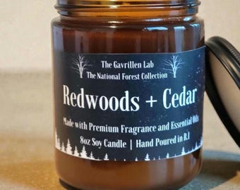 Redwood & Cedar Soy Candle: 8oz Candle, Non-Toxic, Woodsy, Nature Inspired Candle, Home Fragrance