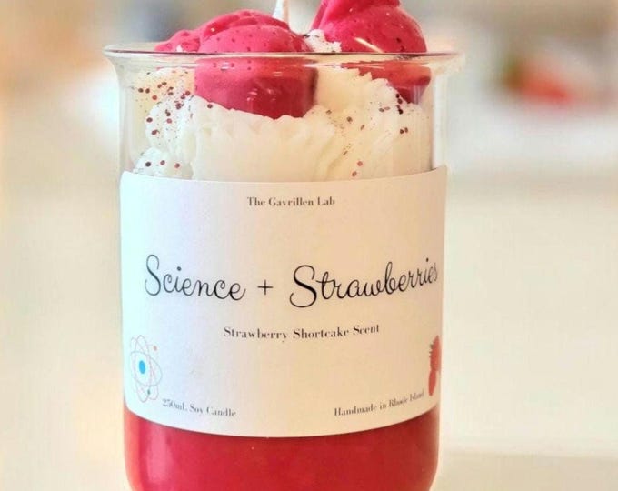 Science + Strawberries Beaker Candle | Soy Wax Candle | Lab Week Gift | Laboratory Gift | Science Lover Candle | Strawberry Shortcake Scent
