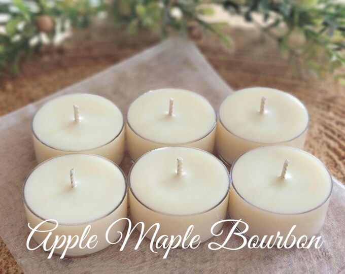 Apple Maple Bourbon Scented Soy Tealight Candles: Set of 6, Tealights for Birthdays, Weddings, Parties and Home Decor