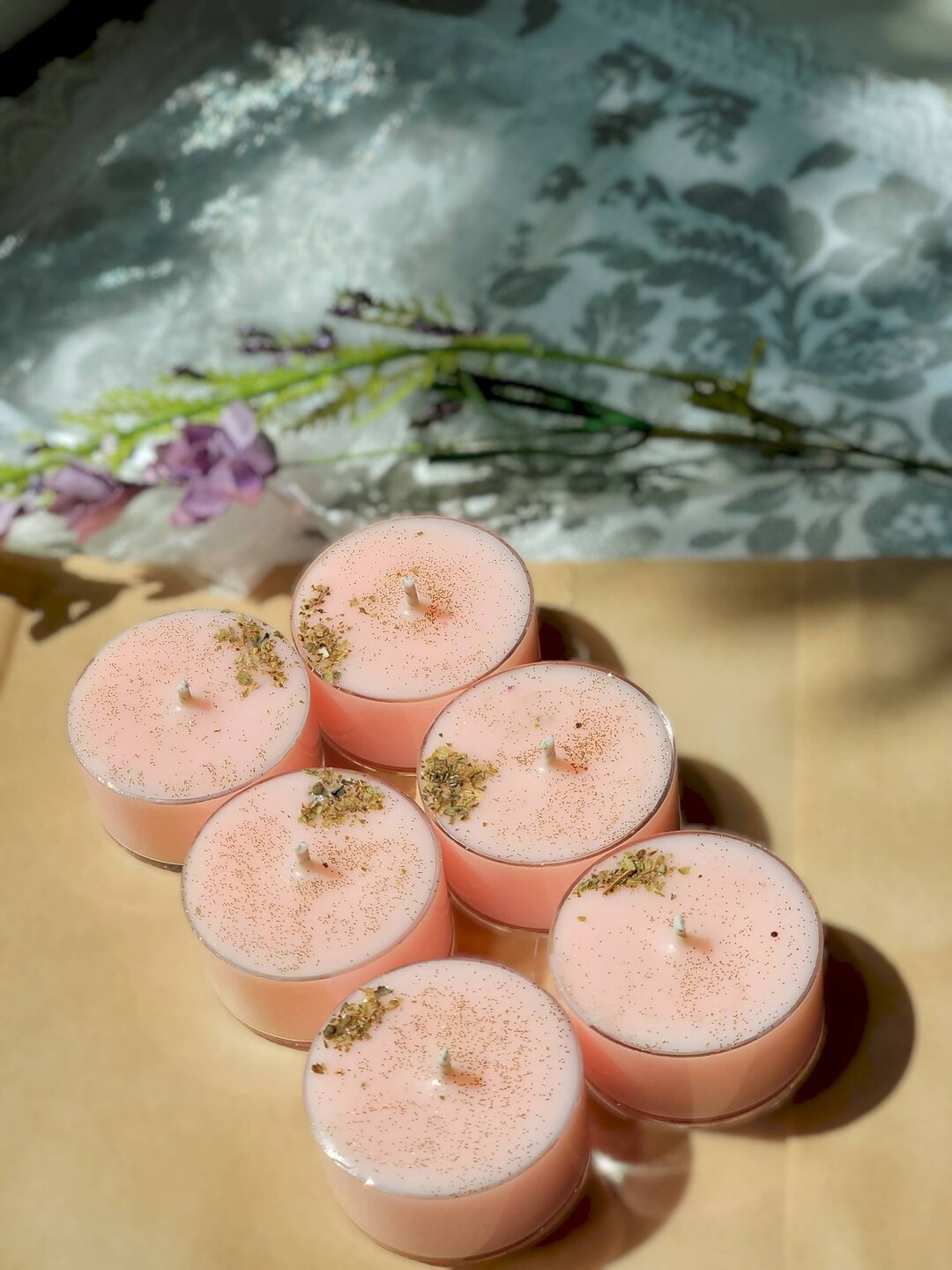 Tea Light Candles Pink Rose Scent Scented Soy Tea Light Candles Set of 6 Nontoxic Tealight