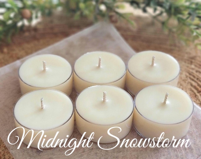 Midnight Snowstorm Soy Tealight Candles: Set of 6, Tealights for Birthdays, Weddings, Parties and Home Decor, Christmas Tealights