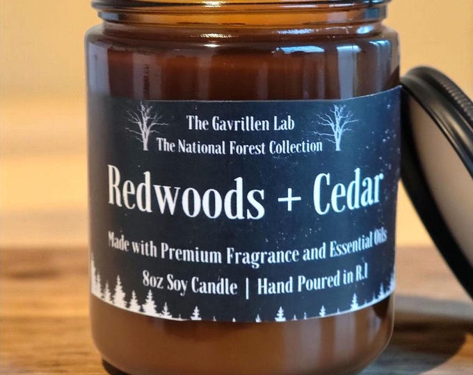 Redwood & Cedar Soy Candle: 8oz Candle, Non-Toxic, Woodsy, Nature Inspired Candle, Home Fragrance