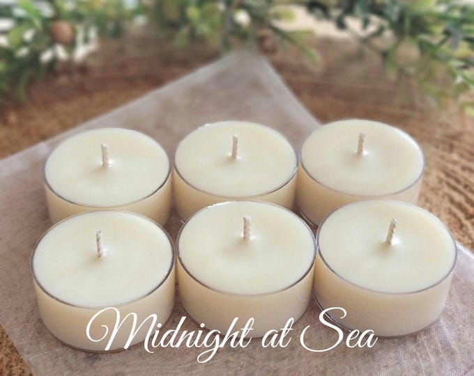 Midnight at Sea Scented Soy Tealight Candles: Set of 6, Tealights for Birthdays, Weddings, Parties and Home Decor