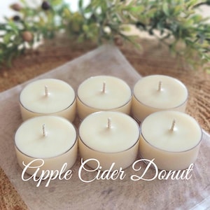 Apple Cider Donut Soy Tealight Candles: Set of 6, Tealights for Birthdays, Weddings, Parties and Home Fragrance, Fall Scented Candles