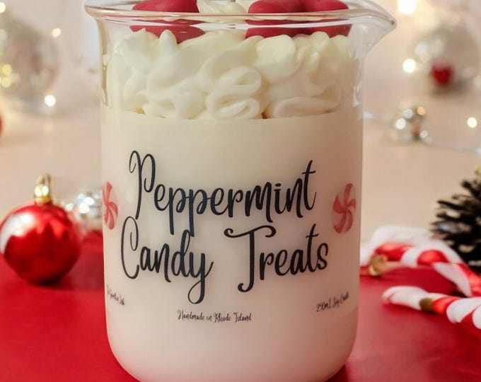 Peppermint Candy Treats Soy Candle  | Christmas Candle | Candy Cane Candle | Christmas Gifts | Holiday Dessert Candle | Candy Cane Gift