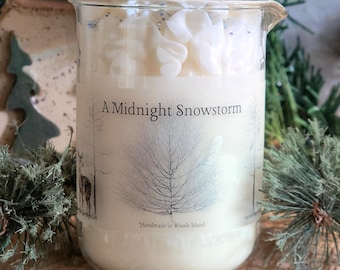 Winter Candle: Midnight Snowstorm Soy Wax Beaker Candle, Winter Home Decor, Seasonal Decor