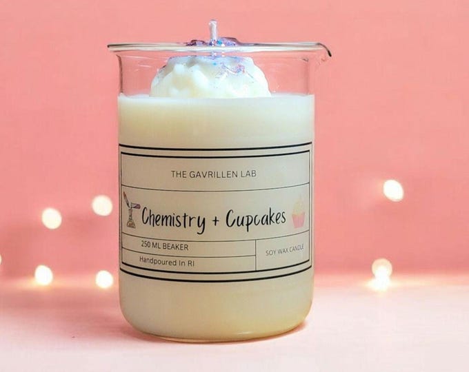 Chemistry and Cupcakes Soy Beaker Candle | Science Themed Candle for Chemists, Scientists, Biochemistry and Chemistry Students, Teachers
