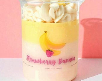 Strawberry Banana Soy Candle: Dessert Candle, Handmade Beaker Candle, Fruity Scents