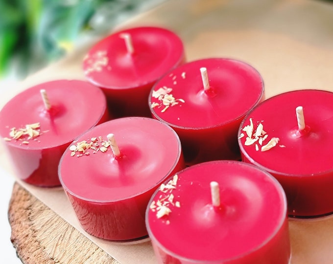 Sweet Cherry Scented Tealights | Handmade Soy Wax Tealight Candles | Set of 6 | Sweet Cherry Scents for Home, Gifts, Self Care, Party Favors